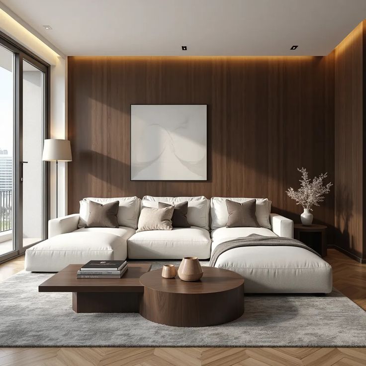 Elegant Brown and White Living Room with Modern Accents #211