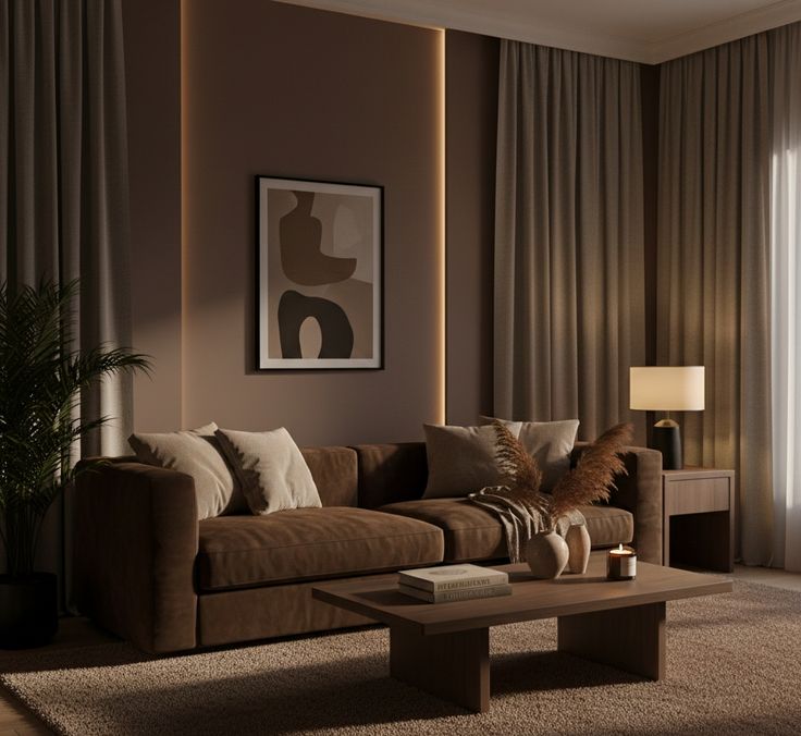 Moody Brown Living Room — Warm, Cozy & Earthy Aesthetic Decor